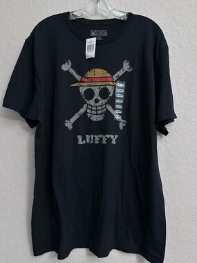 One Piece Luffy Crossbones Black S/S T-Shirt Anime Manga Men’s Size XL